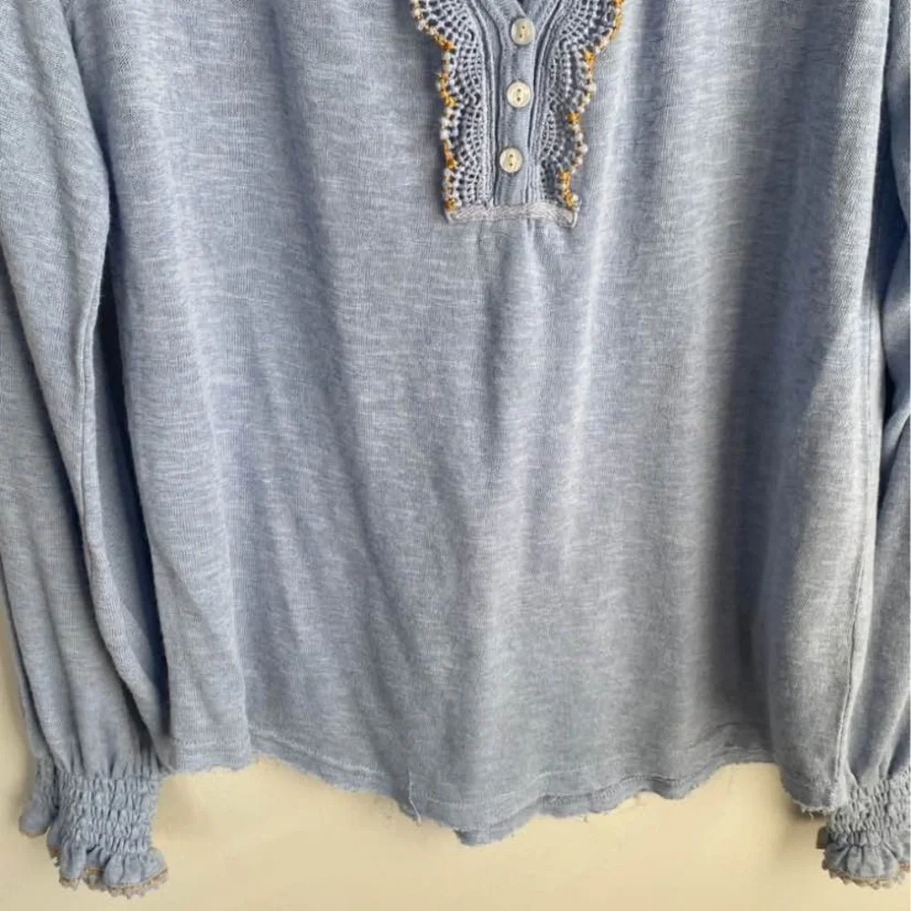 Free People Spring Fiesta Siesta Blue Blouse with Bohemian Embroidery - Picture 4 of 7
